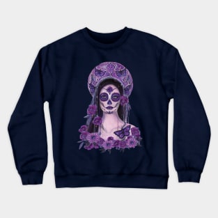 Day of the dead purple roses and butterflies art by Renee Lavoie Crewneck Sweatshirt